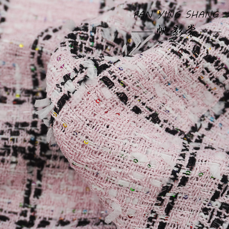Sewing Tweed - Tela Tweed Clásica Rosa con Lentejuelas