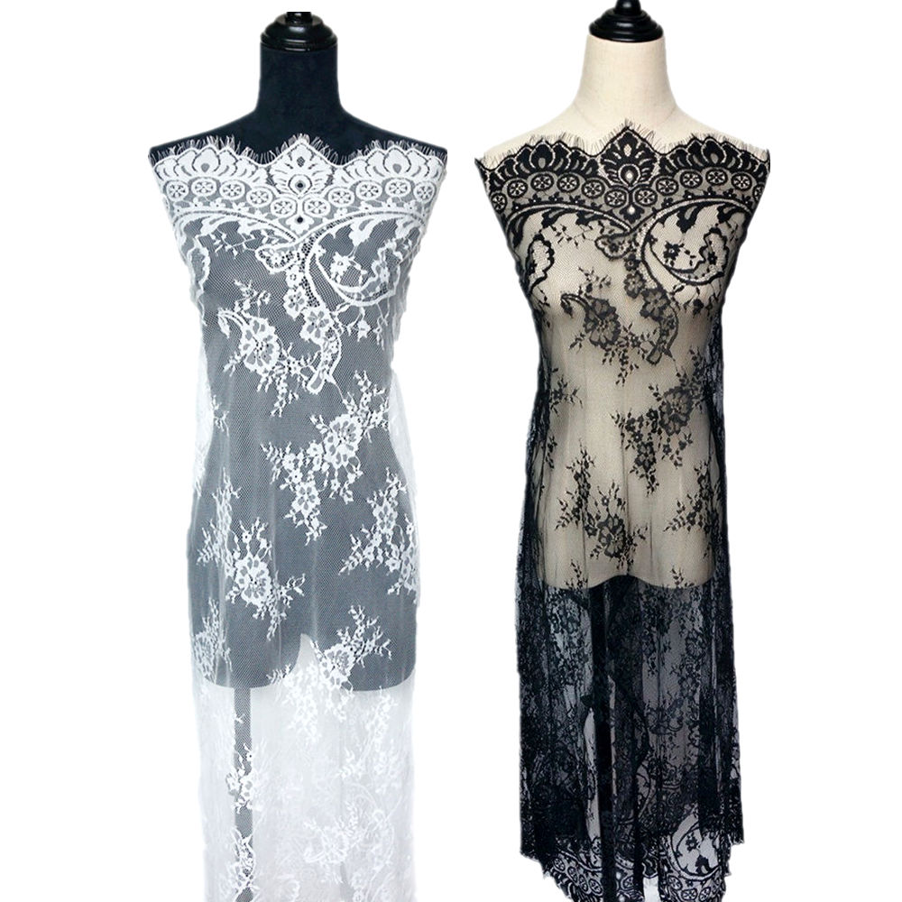 Sewing Fabric - Tela de encaje blanco y negro,